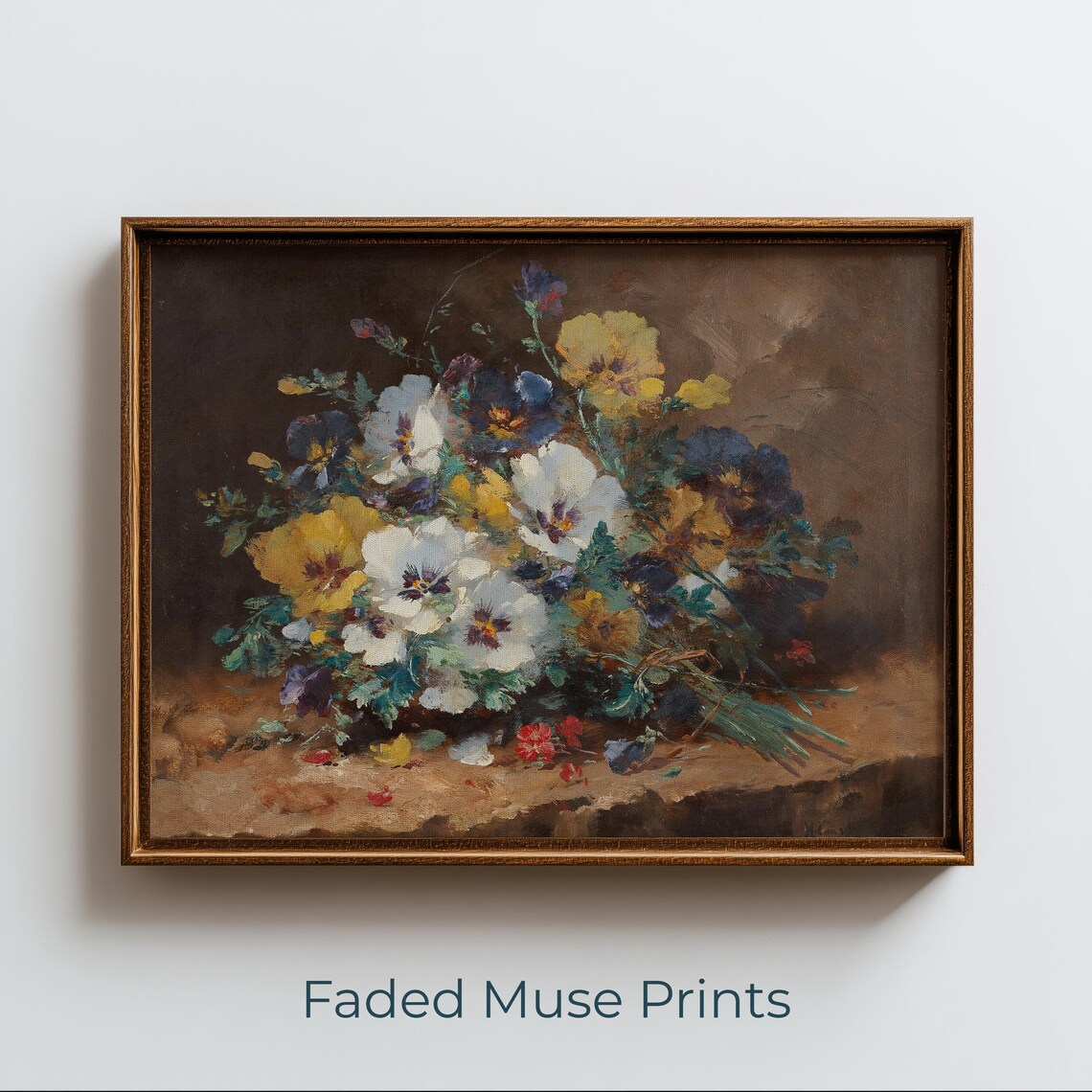 Romantic Vintage Pansy Painting, Classic Still Life