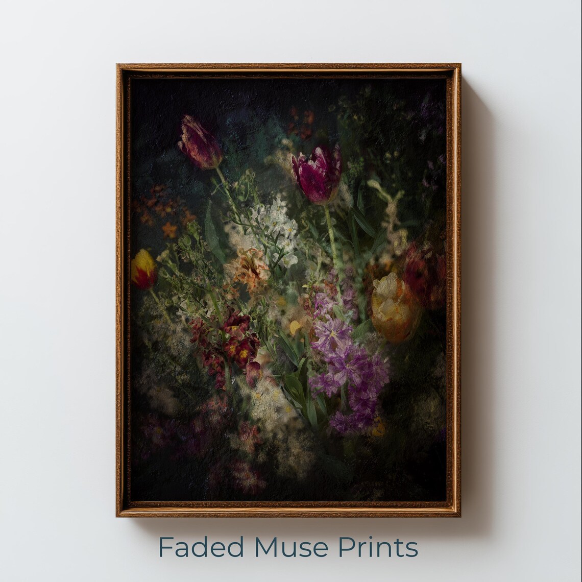 Dark Romantic Tulip Still Life Moody Vintage Floral Art Poster