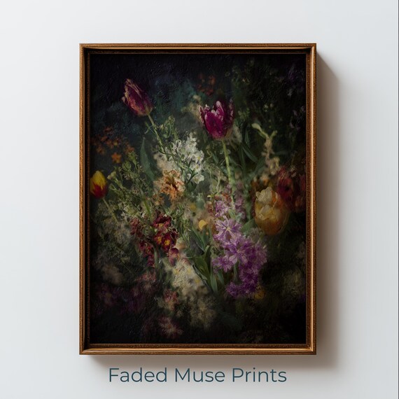 Dark Romantic Tulip Still Life Moody Vintage Floral Art Poster
