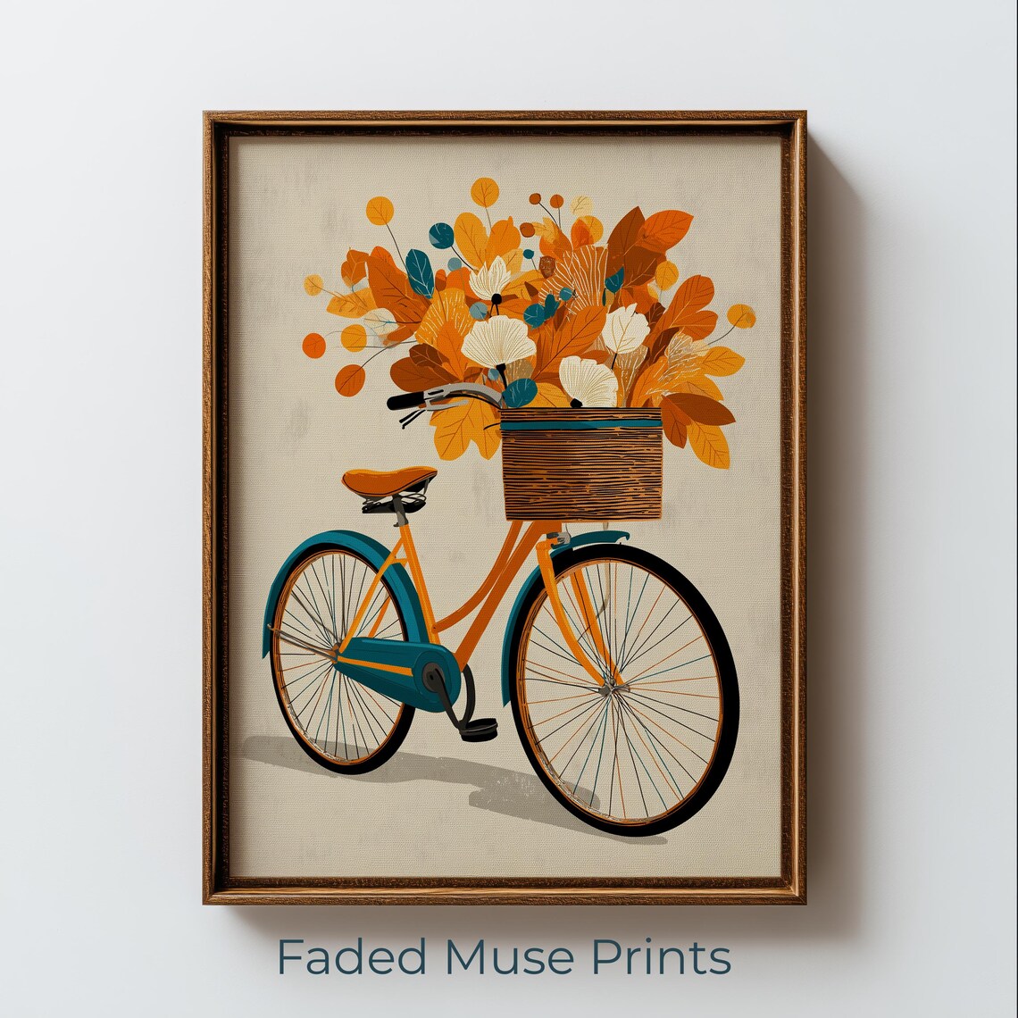 Vintage Bicycle Print Autumn Flower Basket Wall Art Printable Digital Download 2677