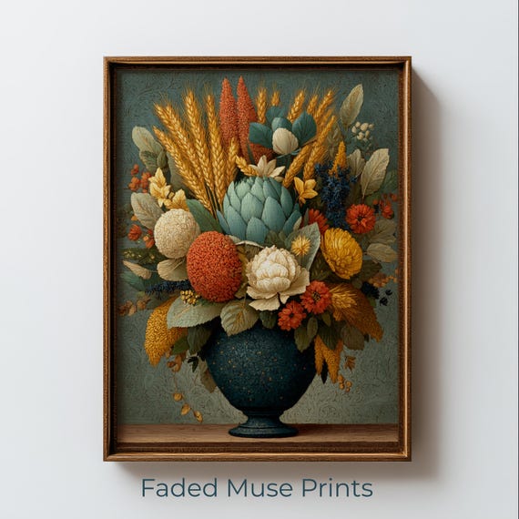 Maximalist Floral Bouquet Dark Urn Vase Still Life