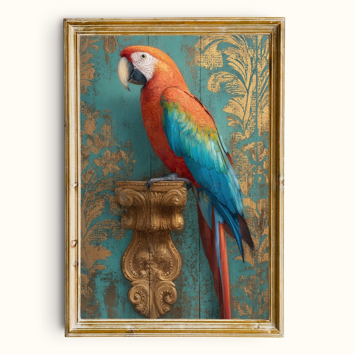 Vintage Parrot Print Maximalist Bird Wall Art Elegant Tropical Portrait Printable Instant Download