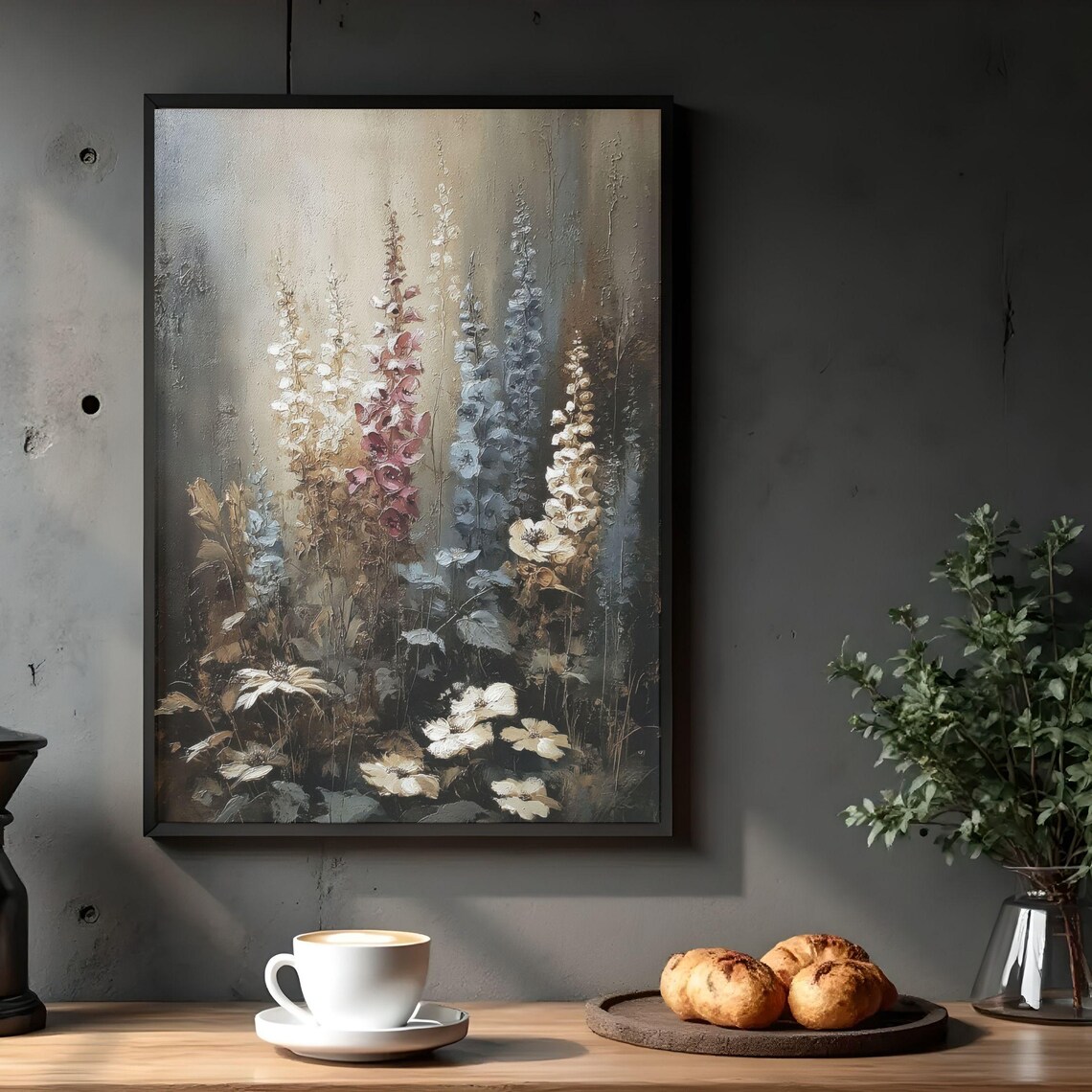 Moody Dark Floral Bouquet Vintage Botanical Painting Wall Art