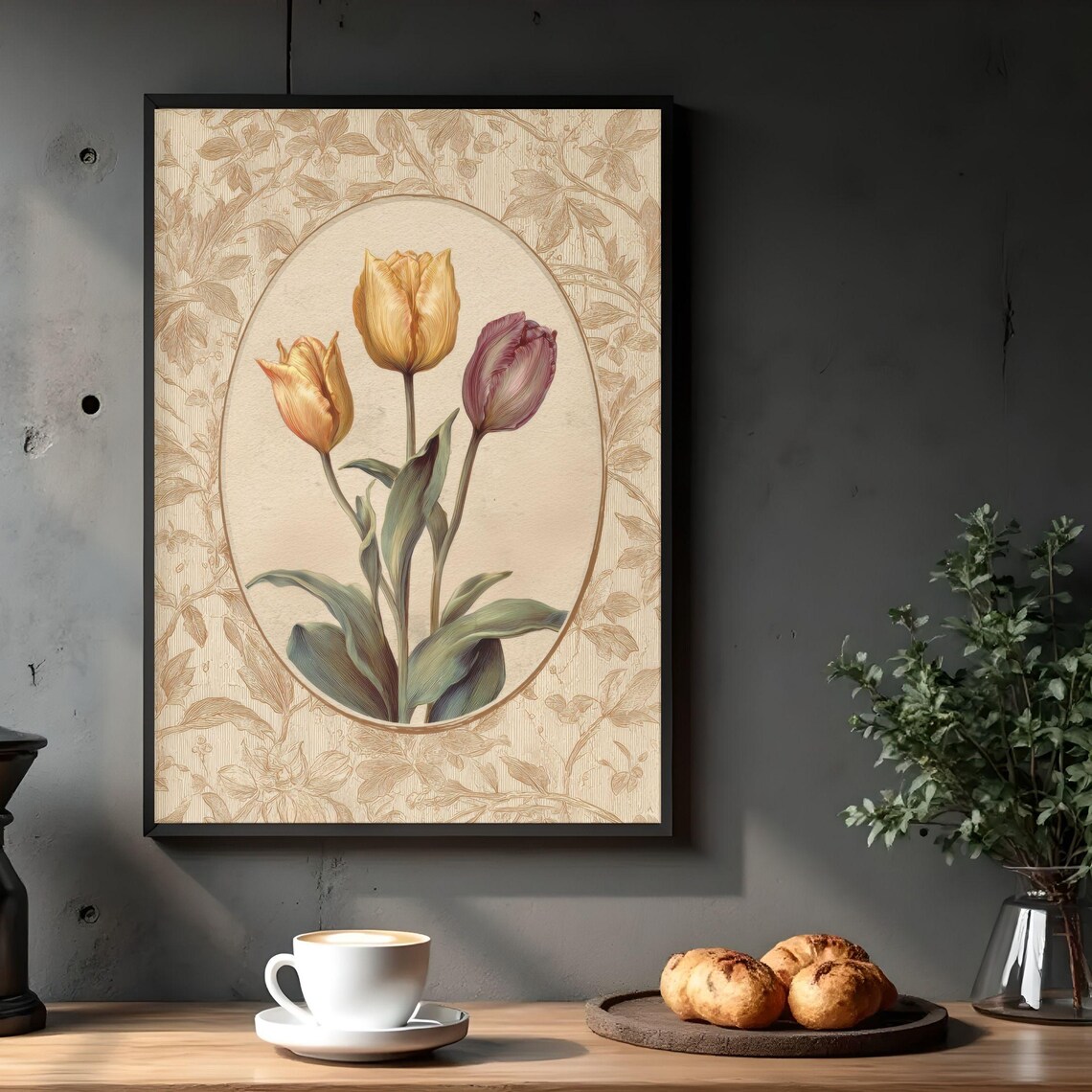 Antique Tulip Botanical Print, French Cottage Art Print