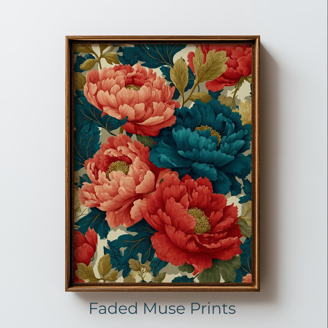 Maximalist Peony Botanical Print Bold Coral Pink Floral Printable Wall Art Digital Download 2819