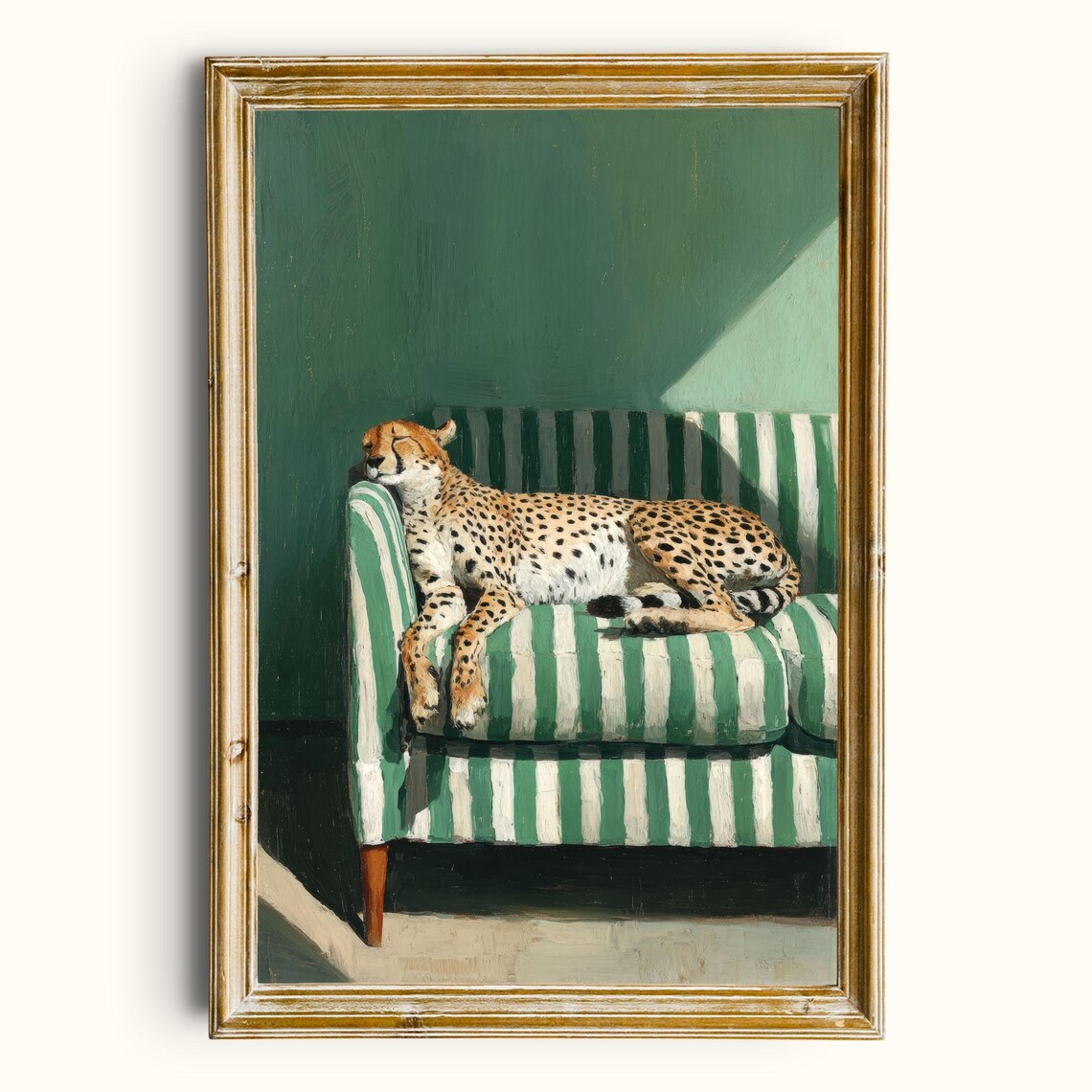 Cheetah On Striped Chair Vintage Safari Animal Print