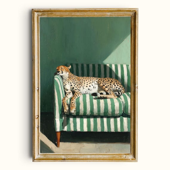 Cheetah On Striped Chair Vintage Safari Animal Print