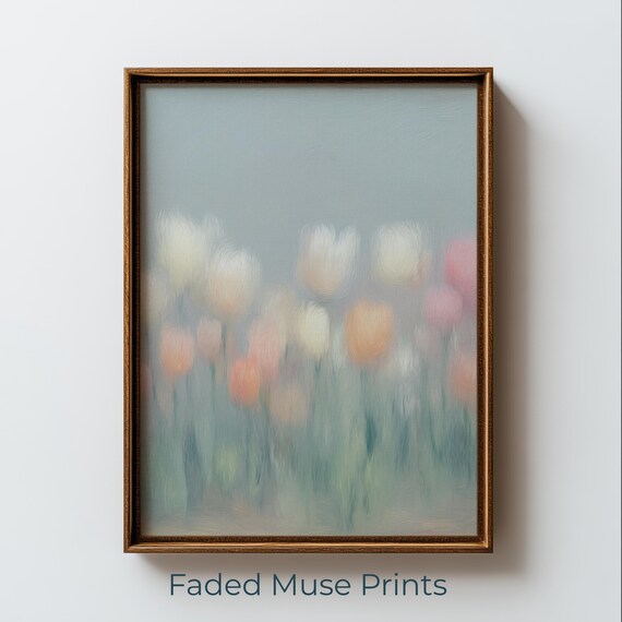 Dreamy Impressionist Tulip Field Pastel Floral Soft Art Poster