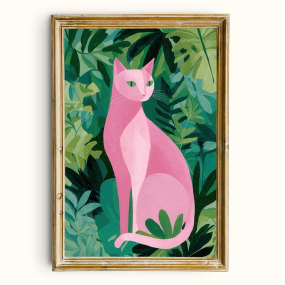 Modern Cat Botanical Jungle Art Print