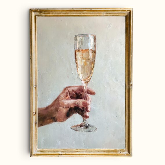 Elegant Champagne Toast Celebration Hand Oil Painting Wall Art
