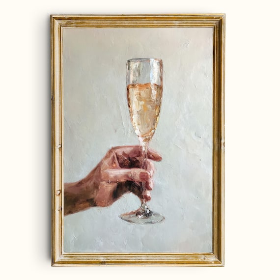 Elegant Champagne Toast Celebration Hand Painting Printable Wall Art Digital Download
