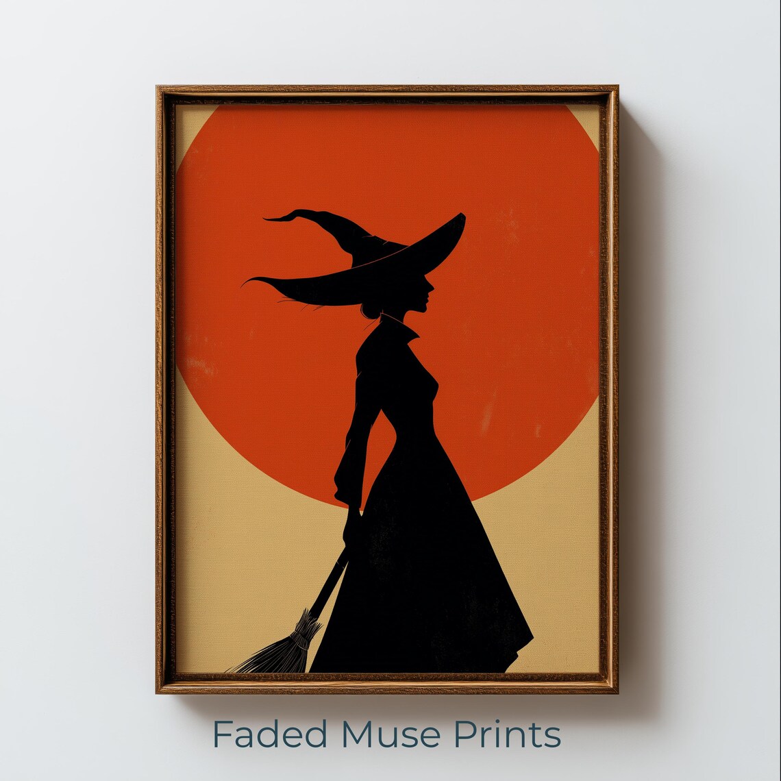 Vintage Witch Silhouette Halloween Poster Print