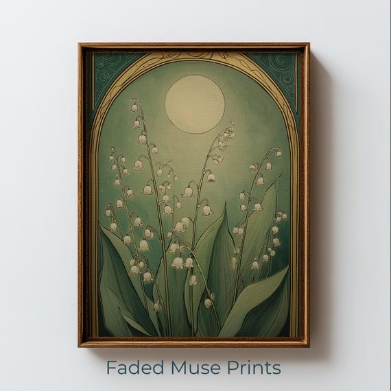 Stylized Lily Of The Valley Print Vintage Botanical Art Cottagecore Decor Digital Download 1258