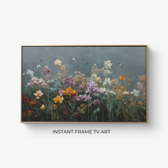 Moody Wildflower Meadow Dusk Painterly Floral Dark Academia Wall Art