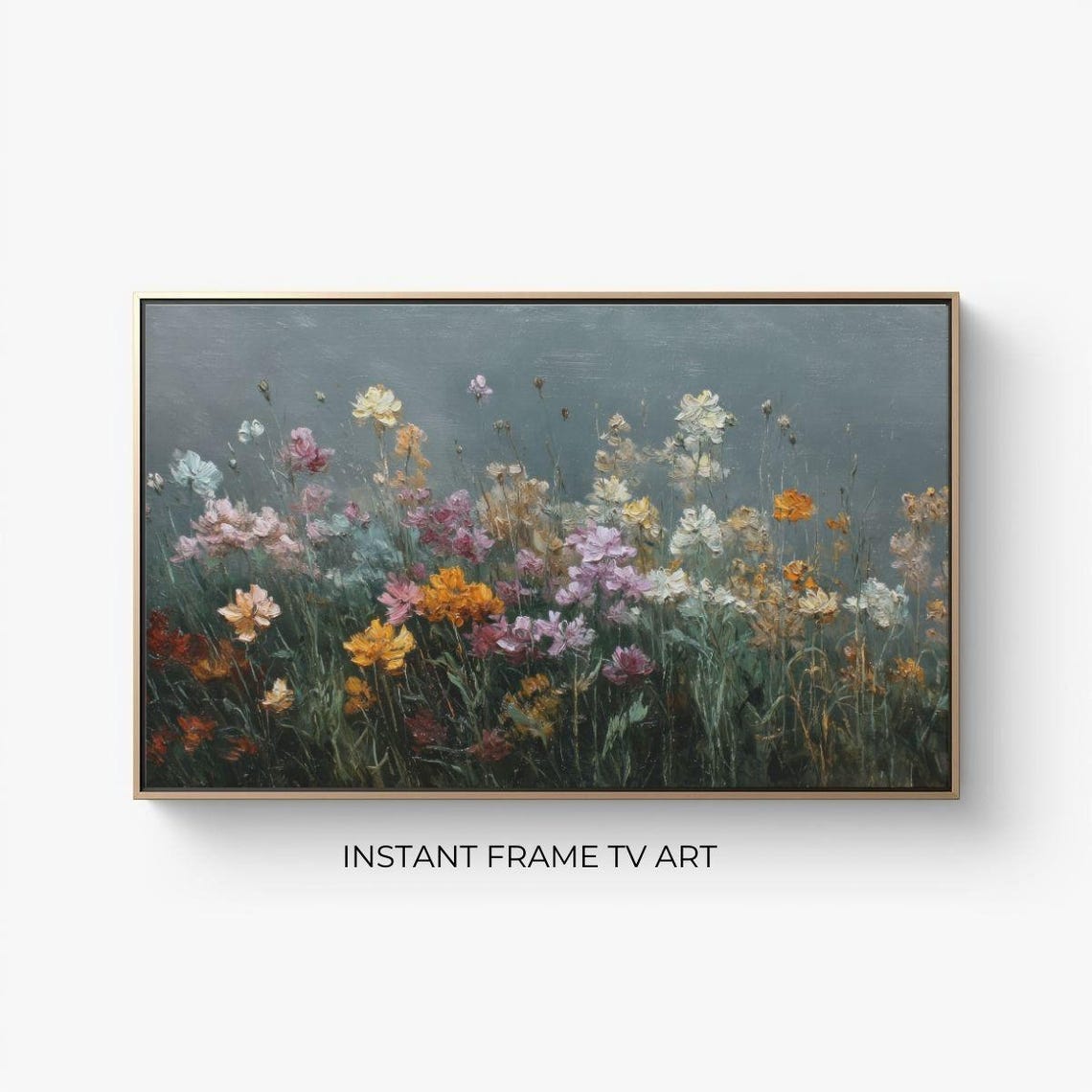 Moody Wildflower Meadow Dusk Painterly Floral Dark Academia Wall Art