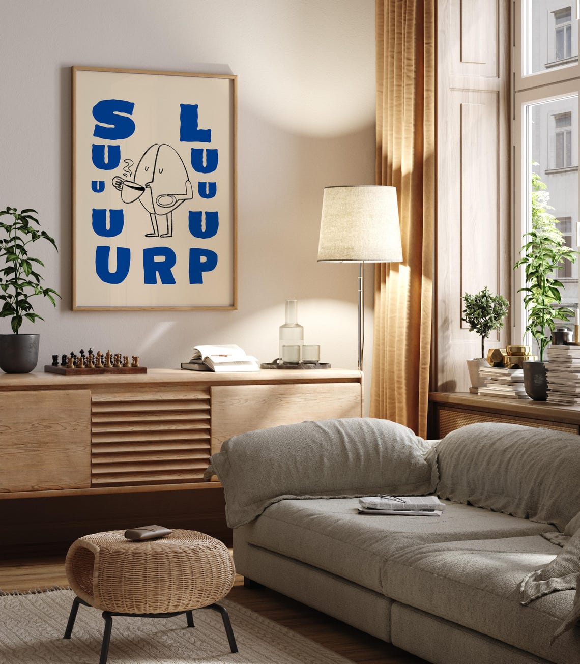 Sluuurp Stacked Blue Letters Coffee Bean Character Kitchen Poster - Image 3
