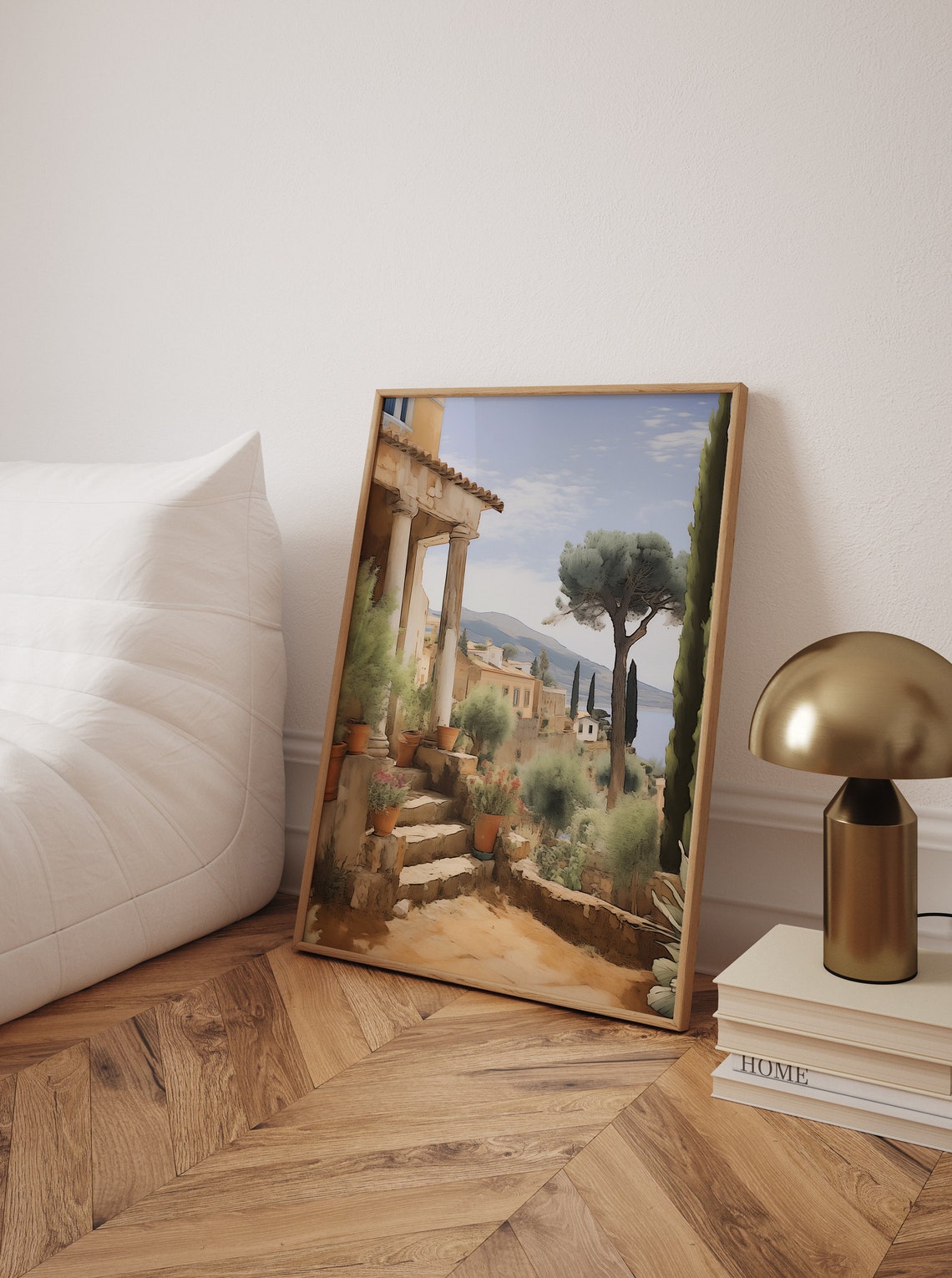 Mediterranean Stone Terrace with Columns Watercolor Art Poster - Image 2