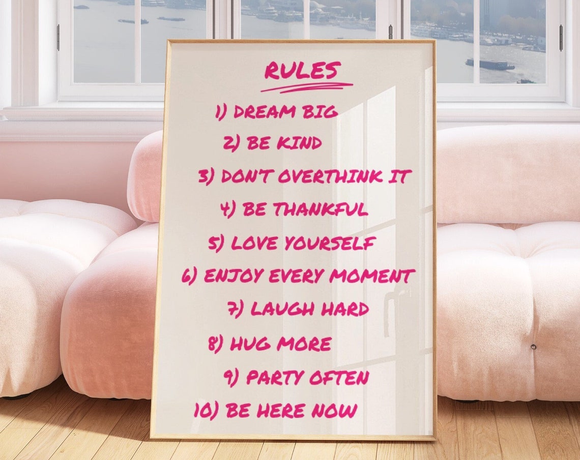 House Rules List Pink Marker Retro Affirmation Quote Art Poster