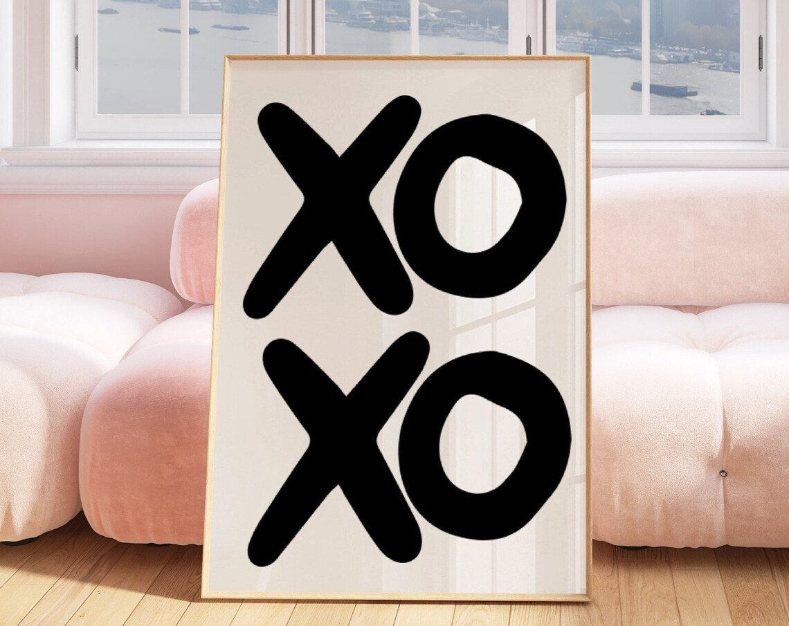 Xoxo Xo Print, Black White Preppy Typography