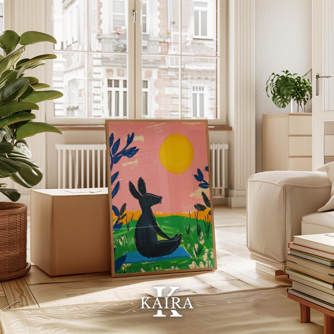Meditating Rabbit Silhouette Under a Dreamy Pink Sunset Poster - Image 5