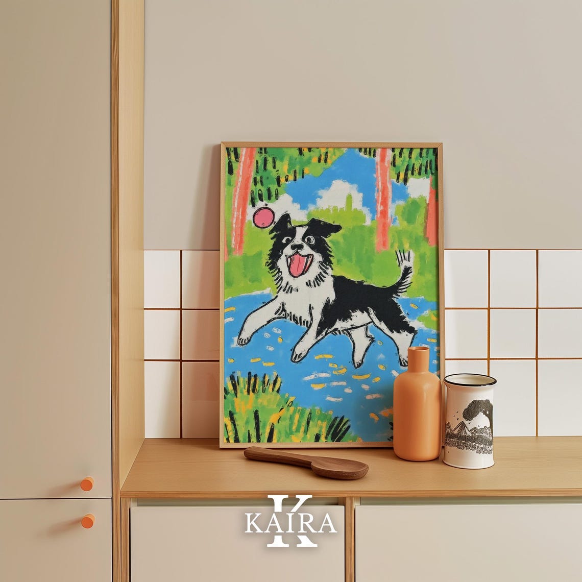 Playful Border Collie Leaping Into A River To Catch A Ball Poster - Image 2