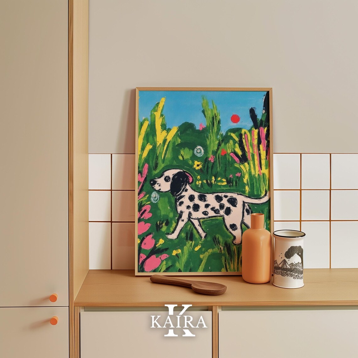 Dalmatian Dog Strolling Through a Lush Green Flower Garden Poster - Image 5