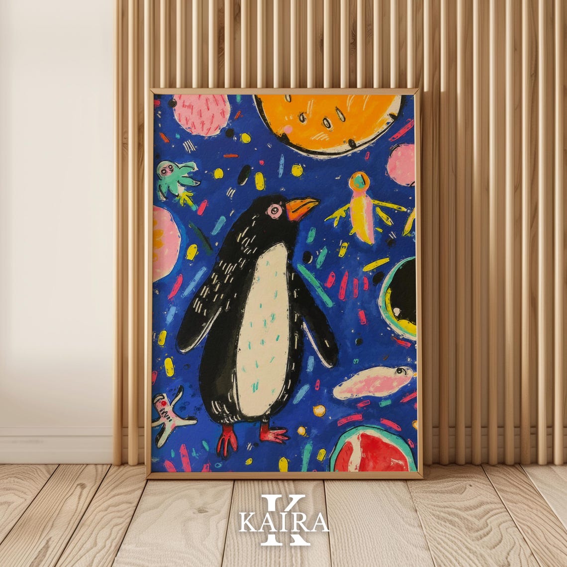 Brave Penguin Floating Among Planets and Stars in Outer Space Poster - Image 2
