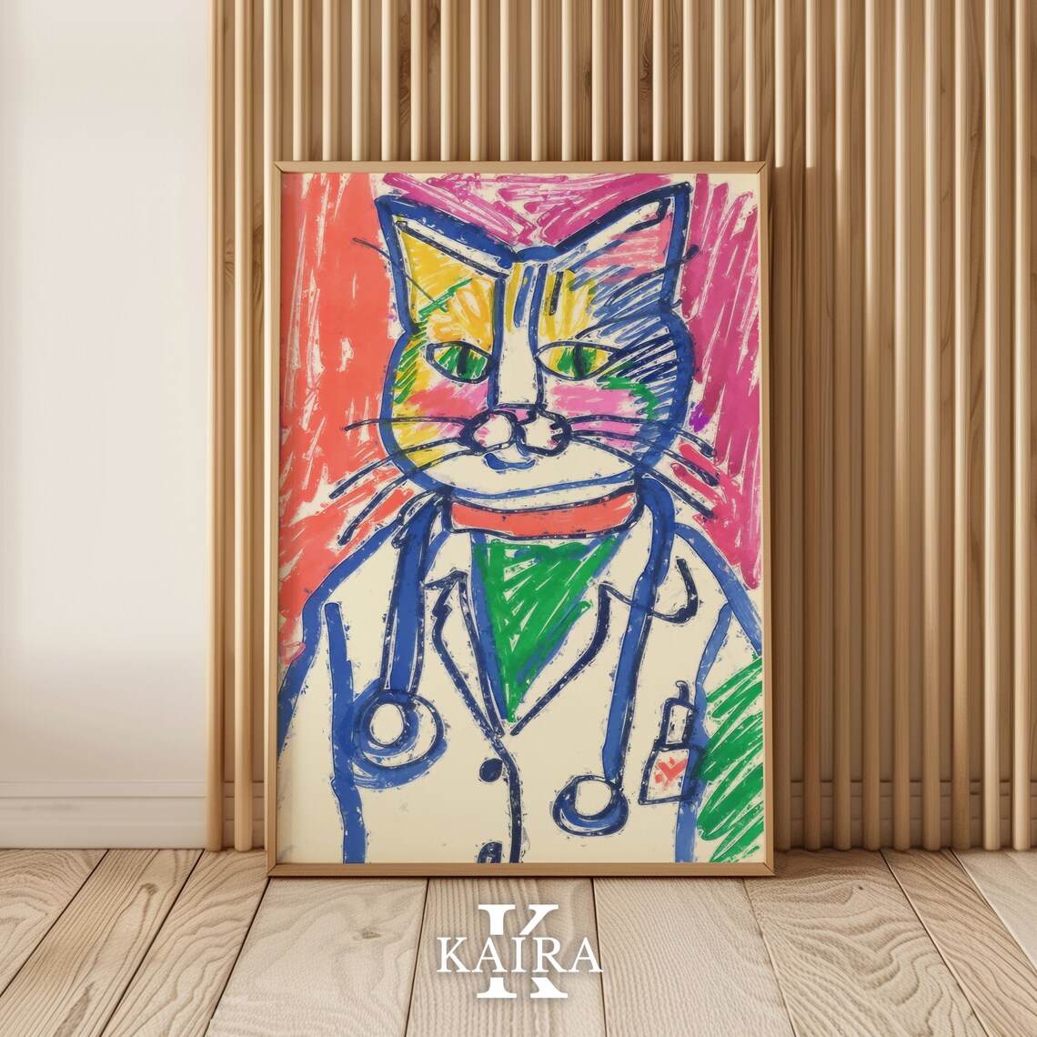 Colorful Doctor Cat In White Coat With Stethoscope Quirky Medical Poster - Image 5