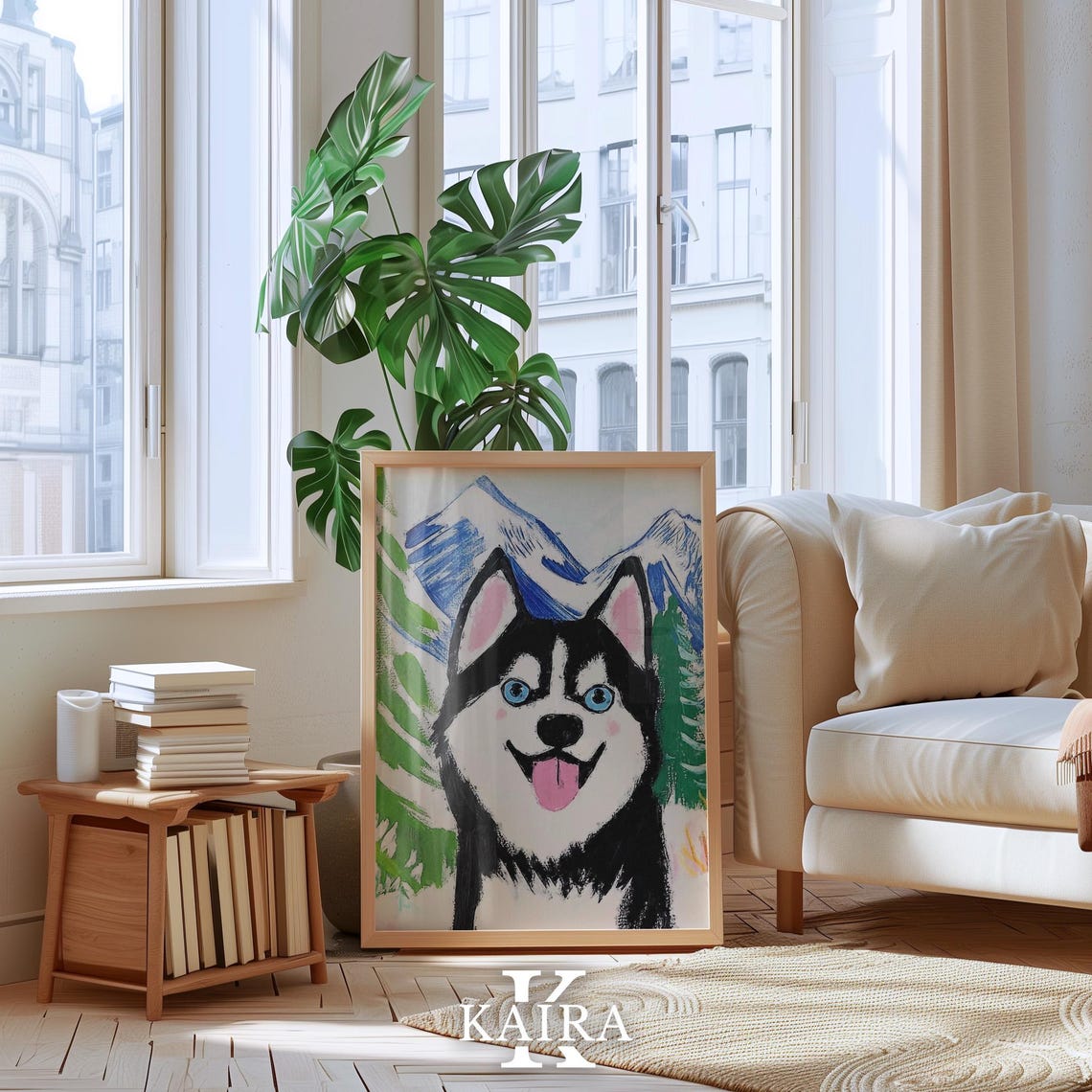 Smiling Siberian Husky With Blue Eyes In Snowy Mountains Poster - Image 4