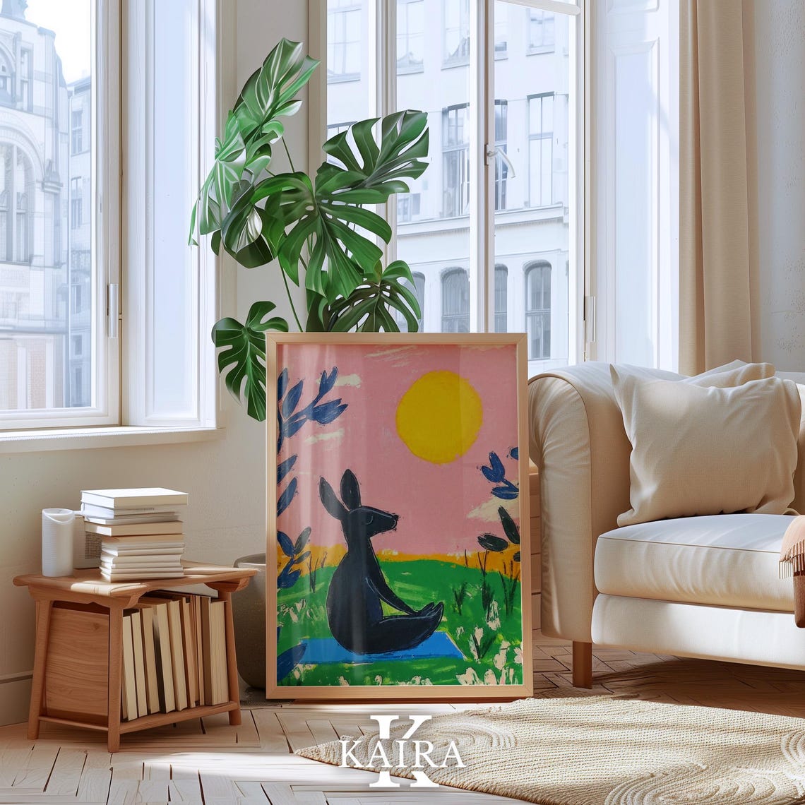 Meditating Rabbit Silhouette Under a Dreamy Pink Sunset Poster - Image 2
