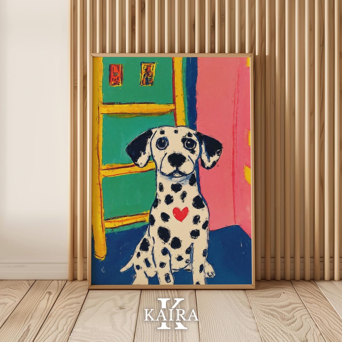 Dalmatian Puppy With Red Heart Sitting By A Colorful Window Poster - Image 5