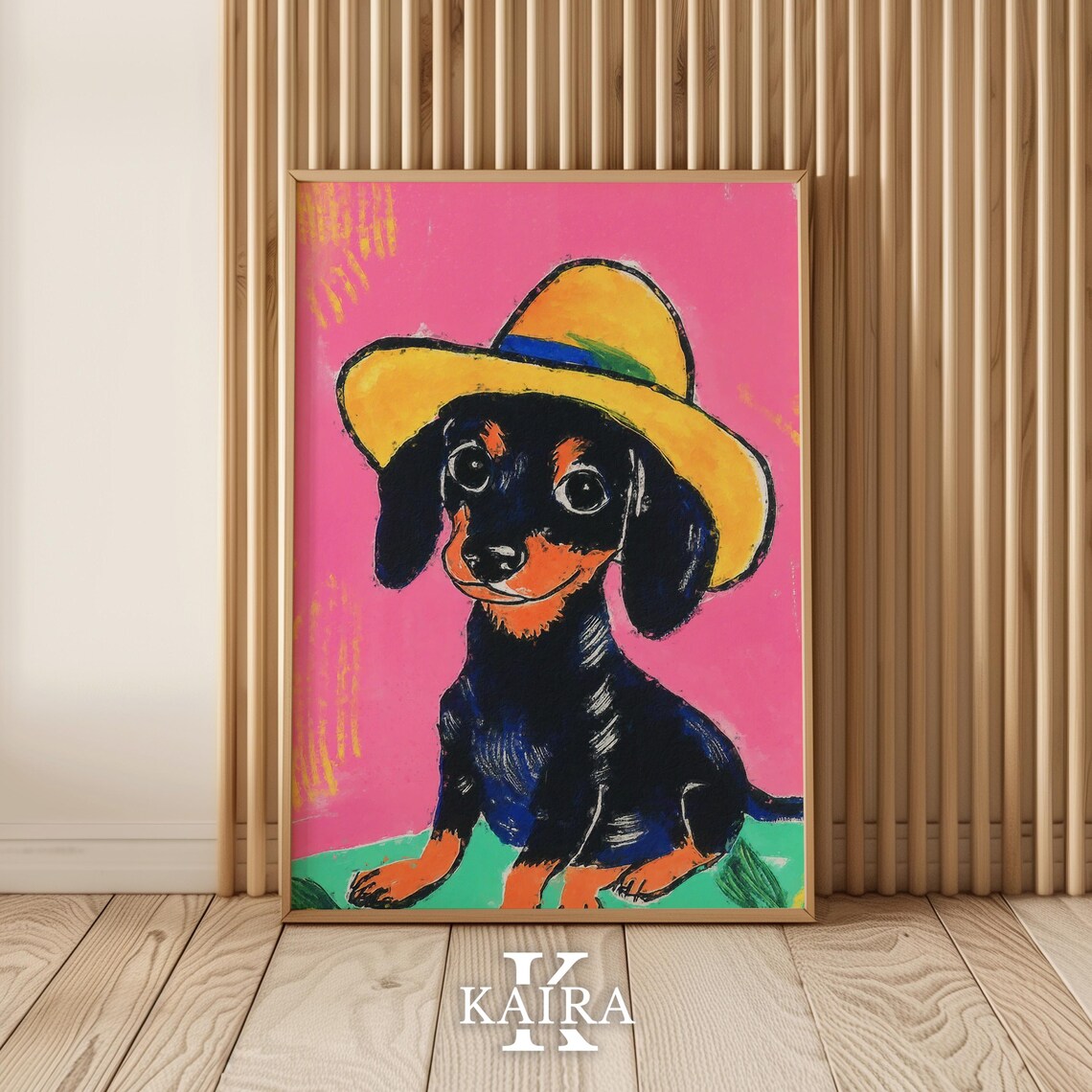 Black And Tan Dachshund Puppy Wearing A Yellow Sun Hat Poster - Image 5