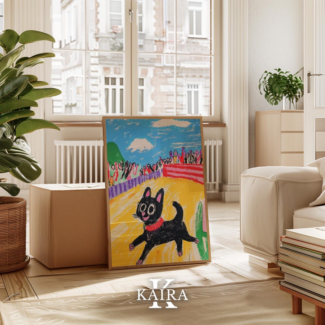 Black Cat Racing Down a Track Before a Cheering Crowd Poster - Image 3