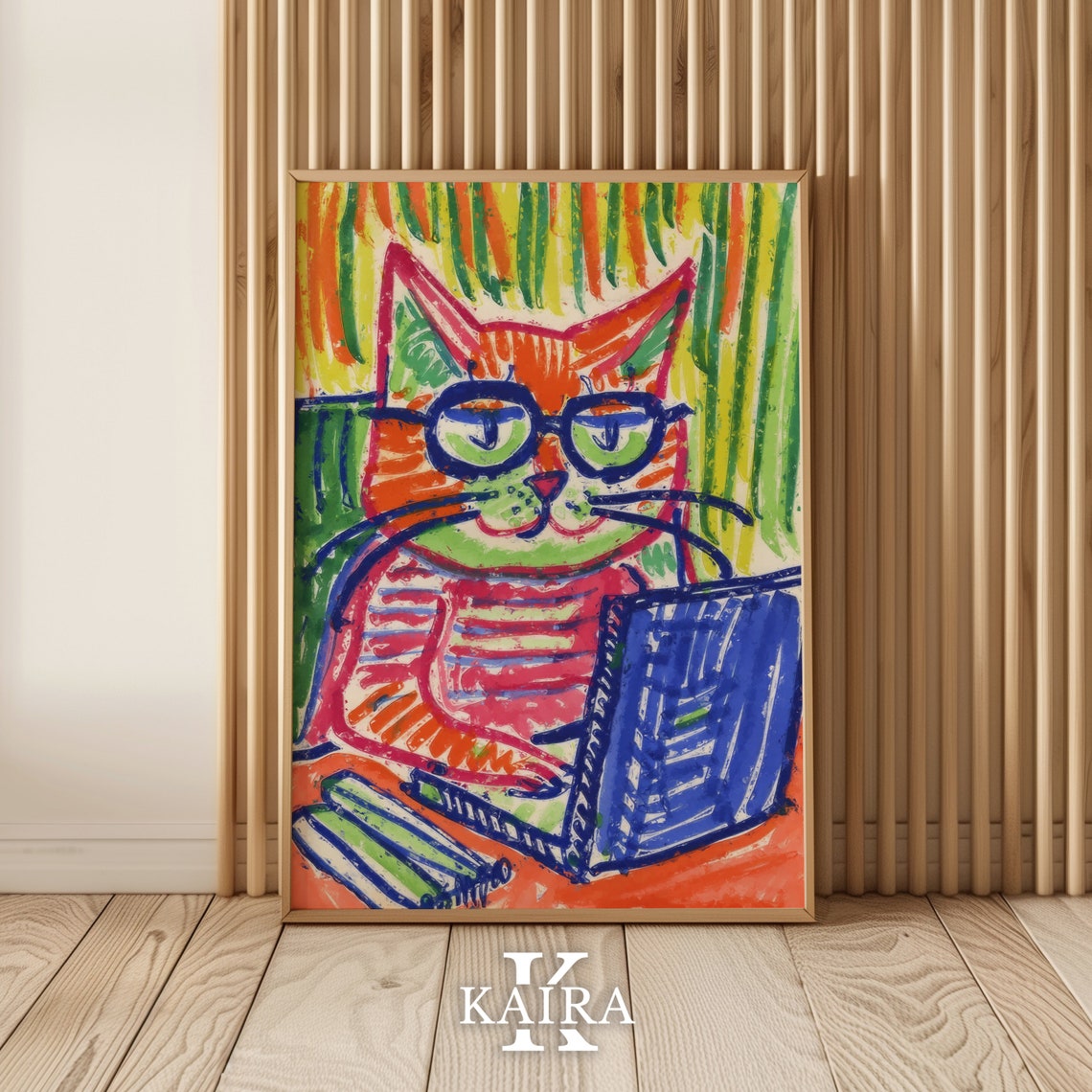 Funny Office Cat With Glasses Working On Laptop Remote Work Poster - Image 2