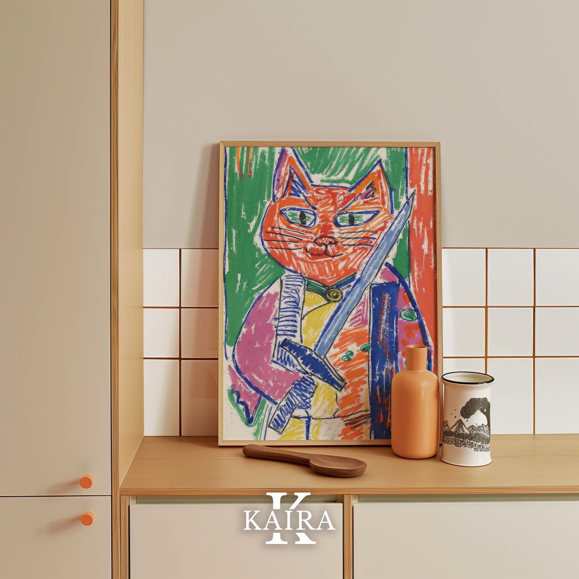 Funny Samurai Cat With Katana Sword In Kimono Japanese Cat Poster - Image 5