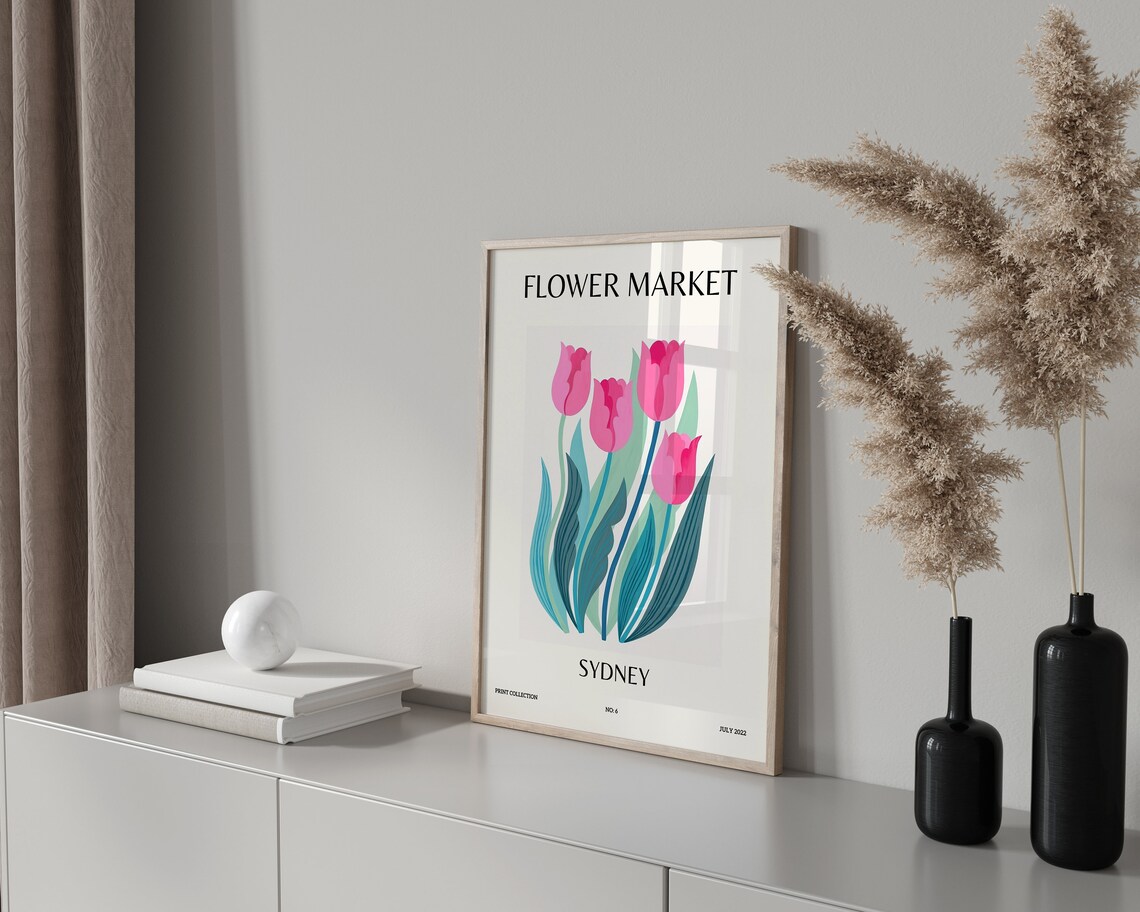 Flower Market Sydney Pink Tulips Botanical Vintage Art Poster - Image 2