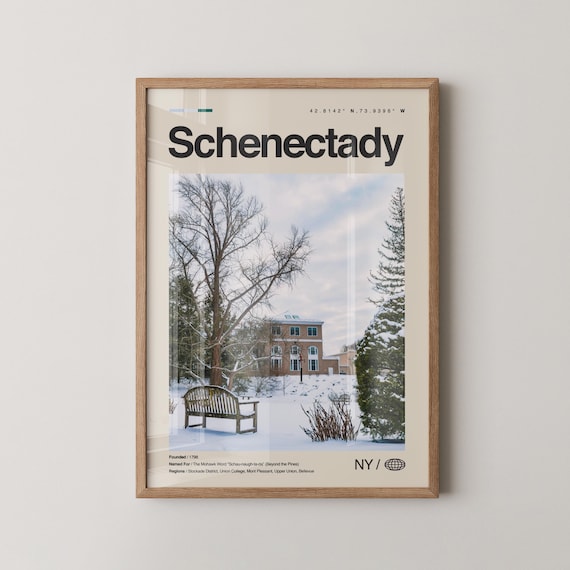 Schenectady New York Winter Snowfall Park Vintage Travel Poster