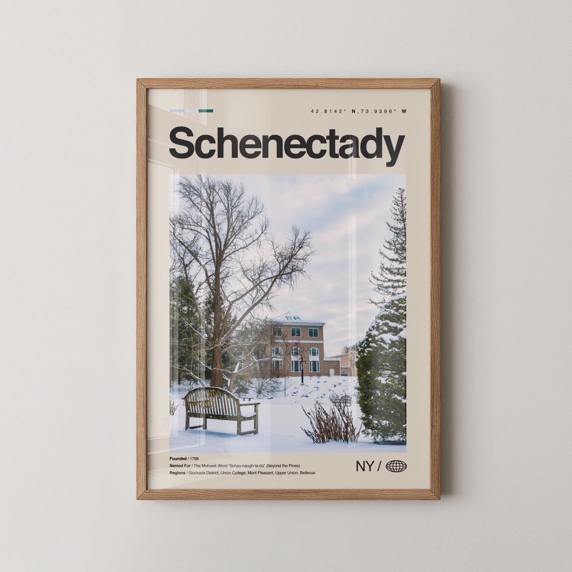 Schenectady New York Winter Snowfall Park Vintage Travel Poster