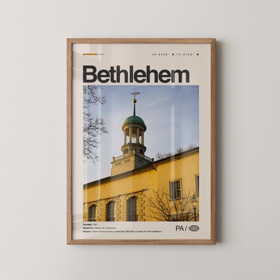 Bethlehem Print Wall Art Poster Photo Dcor Map Pennsylvania