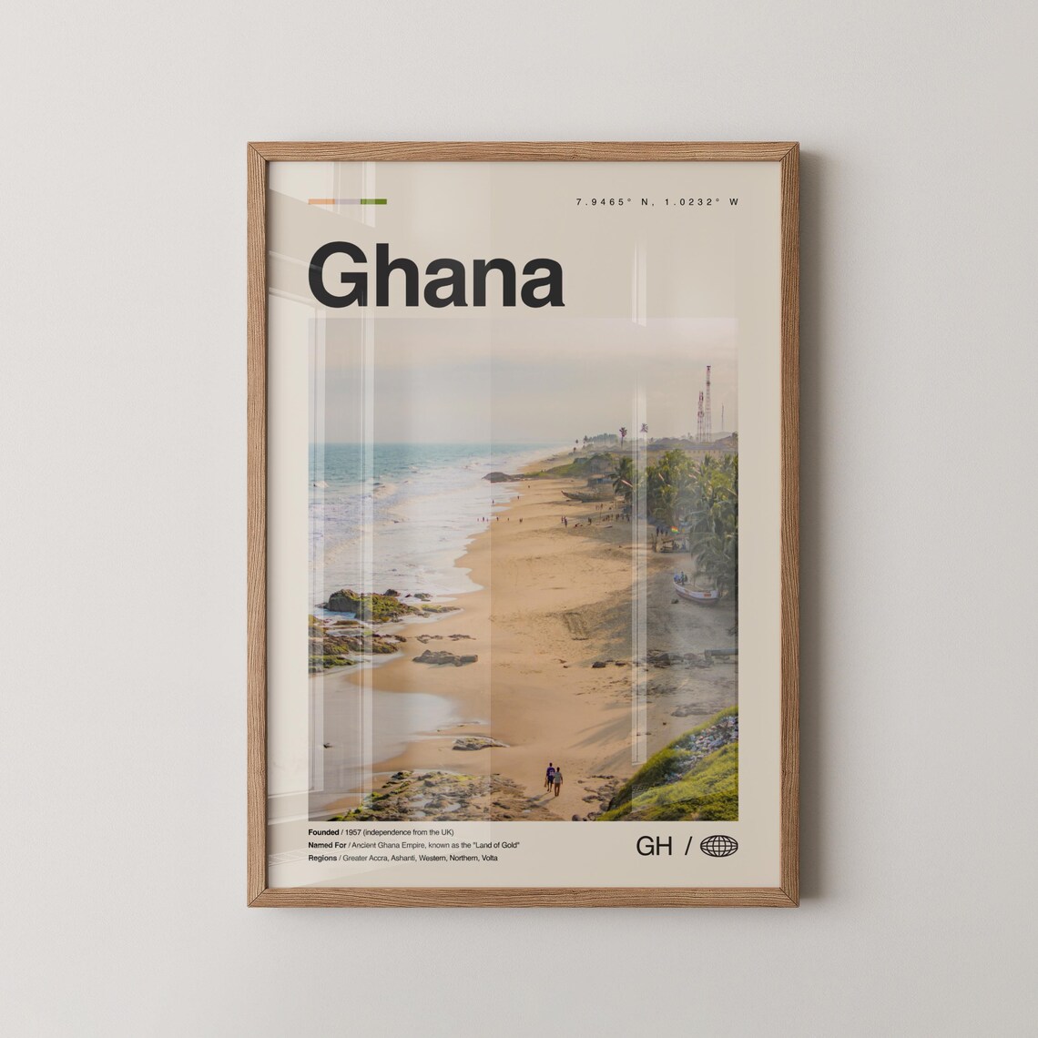 Ghana Atlantic Beach Coastline Golden Vintage Travel Photo Poster