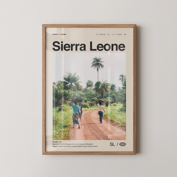 Minimalist Sierra Leone Rural Road Photo Travel Poster With Coordinates