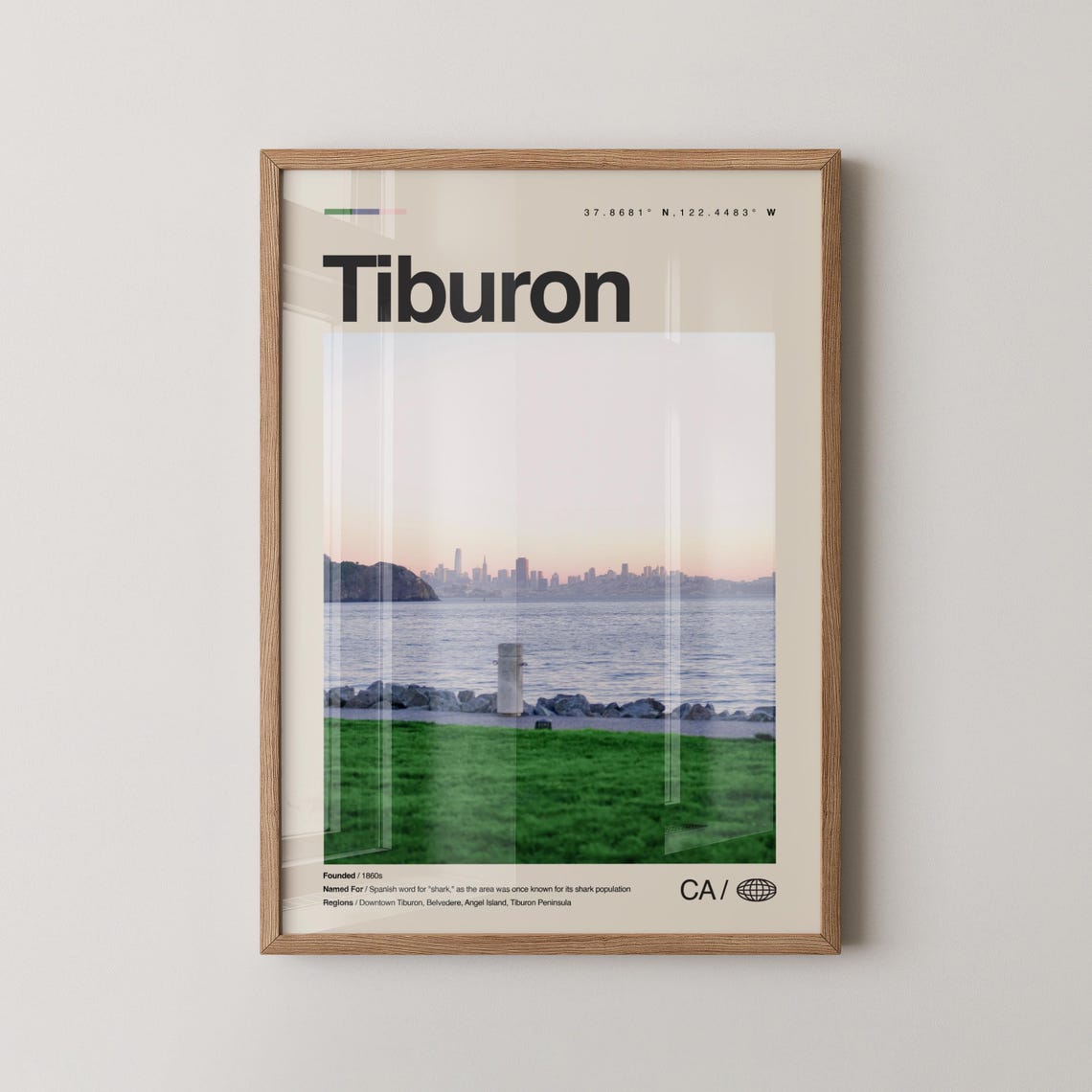 Tiburon California Waterfront Sunset Bay Minimalist Travel Poster