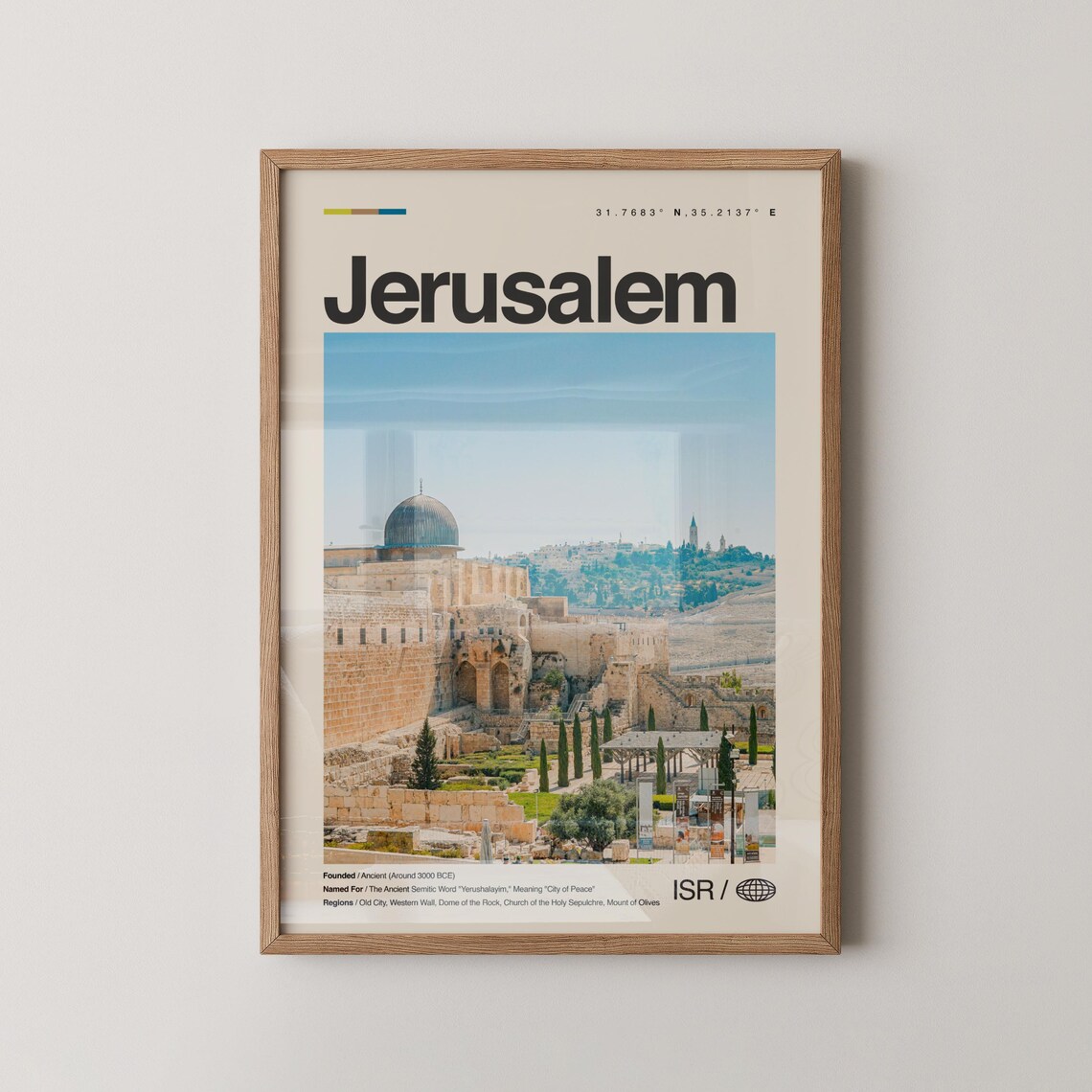 Jerusalem Old City Dome Photo Poster with Coordinates and City Facts