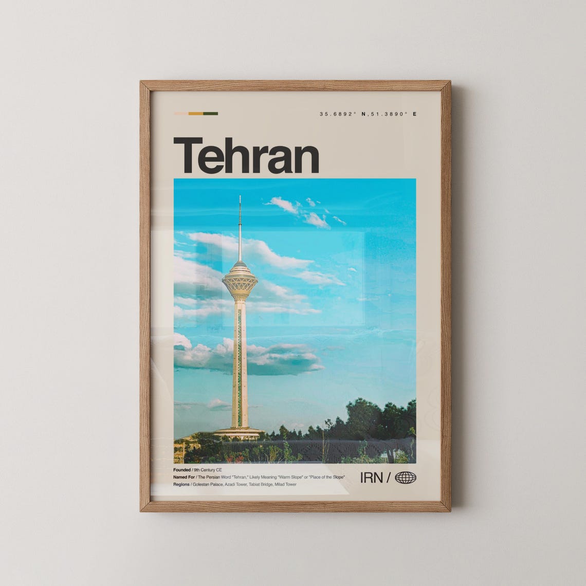 Tehran Iran Milad Tower Sky Photo Landmark Coordinates Poster