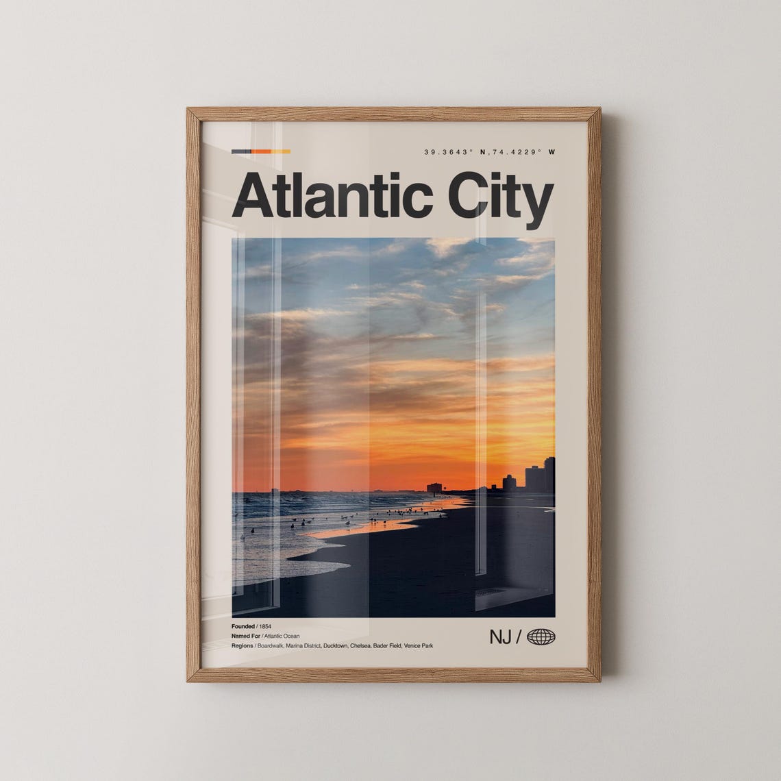 Atlantic City New Jersey Beach Sunset Photo Coordinates Shore Poster