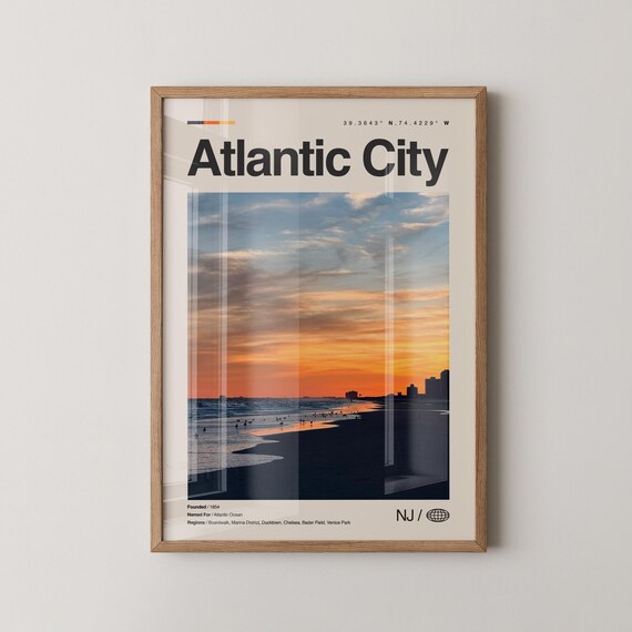 Atlantic City New Jersey Beach Sunset Photo Coordinates Shore Poster