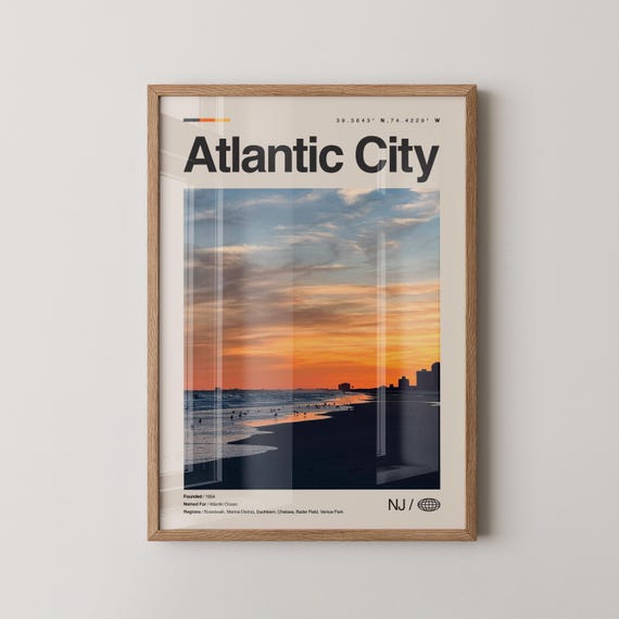 Atlantic City Print Wall Art Poster Photo Dcor Map New Jersey