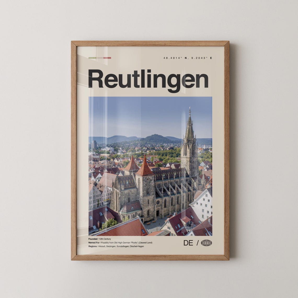 Reutlingen Germany Historic Church Old Town Travel Photo Poster