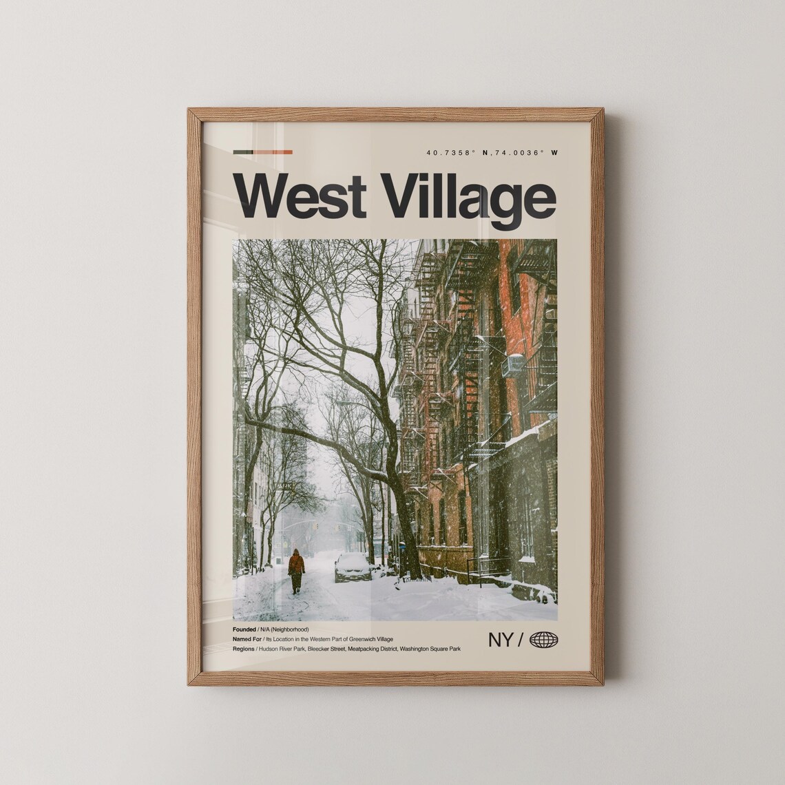 Snowy West Village Winter Street Manhattan New York Travel Poster