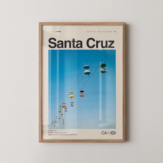 Santa Cruz Boardwalk Sky Ride Colorful Gondolas Travel Photo Poster